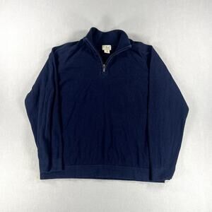 LL Bean Mens XL‎ Sweater Quarter Zip Navy Blue Regular Cotton Cashmere Knit